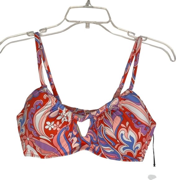 Shade & Shore 36B Bikini Top Pink Red Blue Keyhole Adjustable Shoulder Straps - Picture 1 of 4
